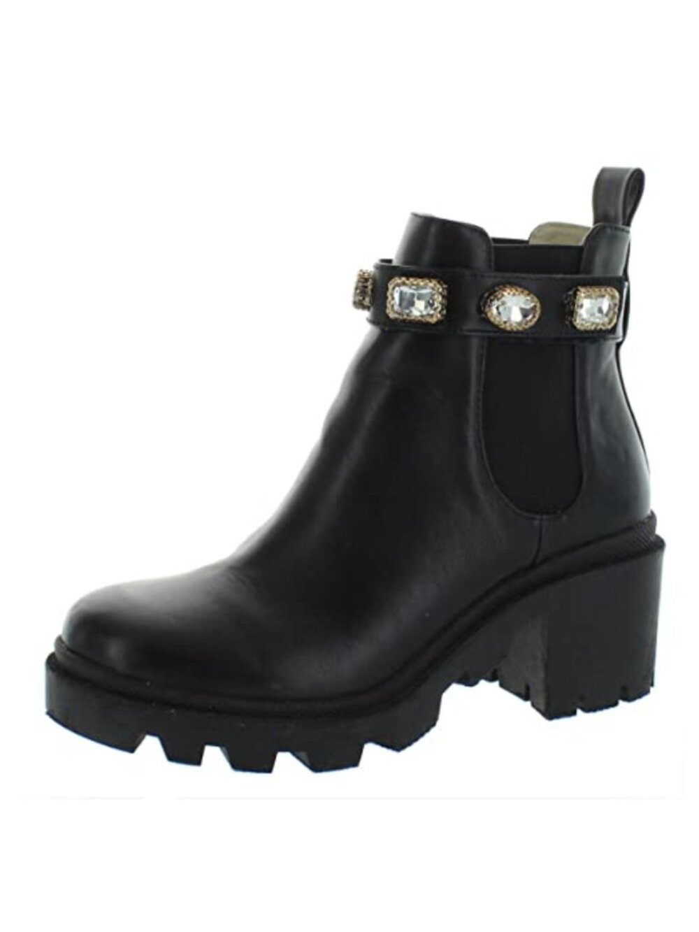 Chelsea Ankle Boot Round Toe Block Heel Faux Leather Casual